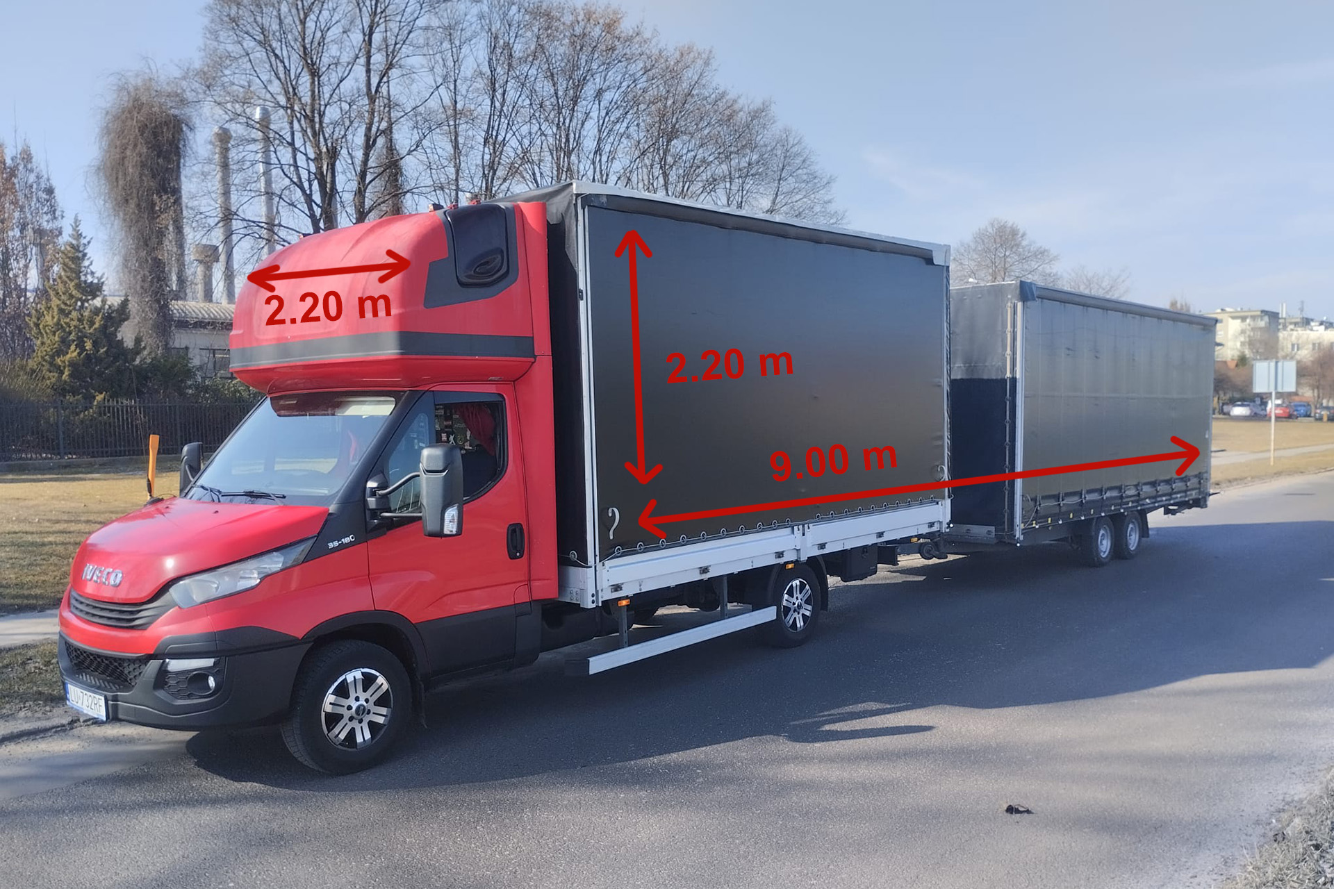 Wymiary przestrzeni ładunkowej pojazdu UK-Transport nr 3 – transport Polska–Anglia