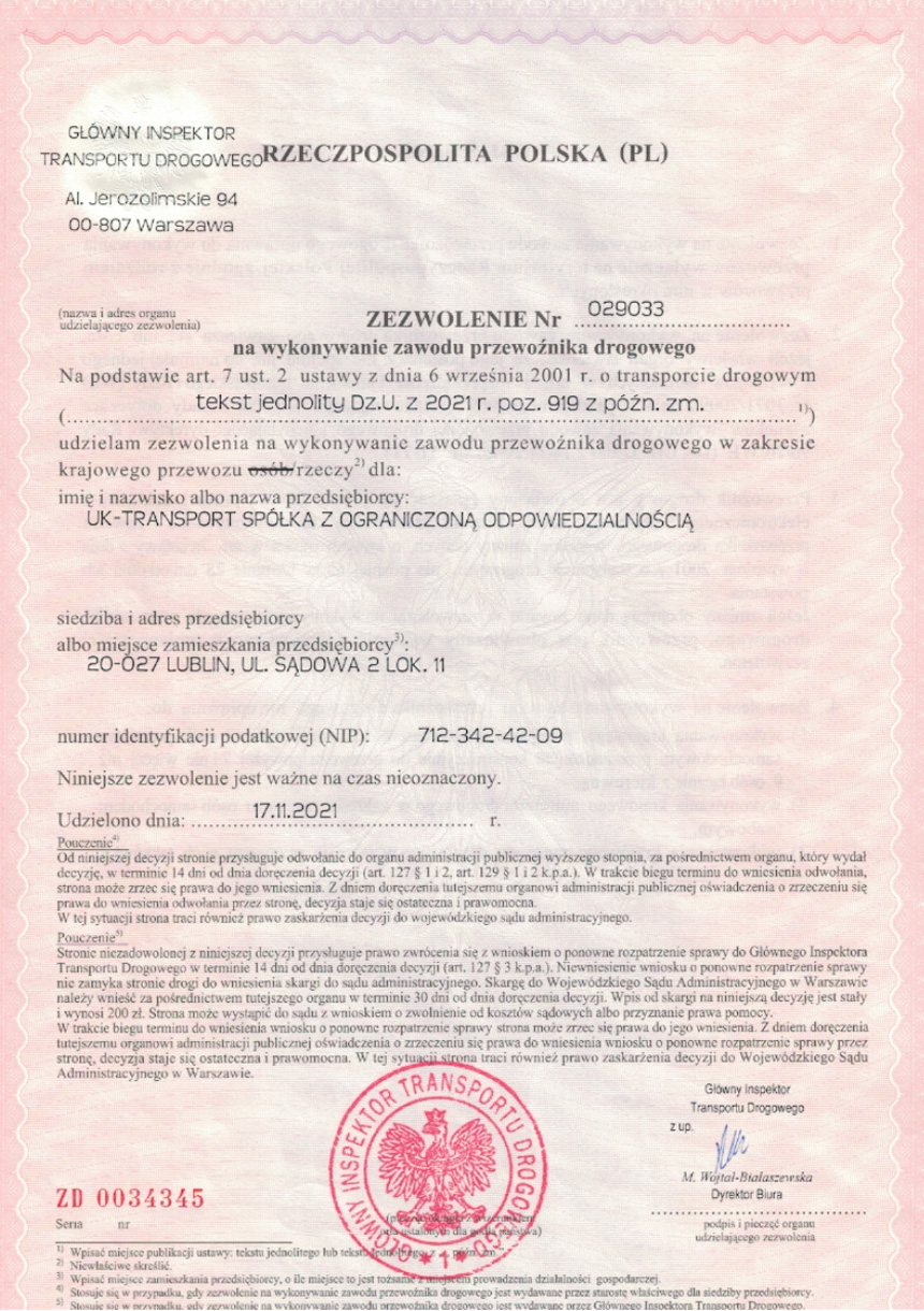 Licencja UK Transport 2